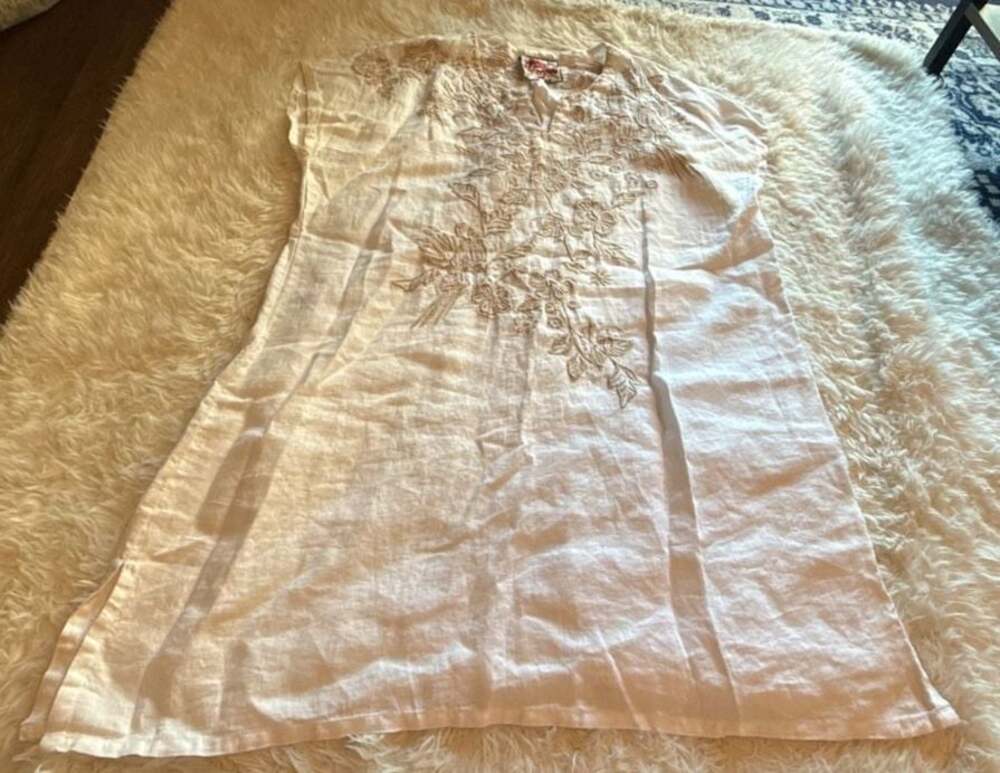 Johnny Was Los Angeles Women's Linen Embroidered Bird and Floral Tunic Blouse, S